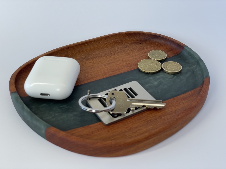 Catch-all tray styled in a warm interior setting