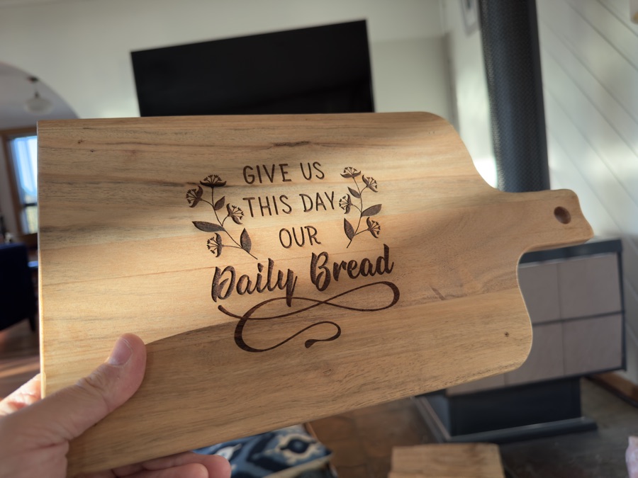 Engraved bread board made from Tasmanian hardwood